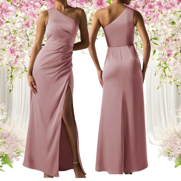 AW BRIDAL 16 2X plus pink rose quartz formal Benedict satin maxi dress NEW B91 - Picture 1 of 7